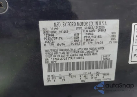 2000 Ford Explorer Xlt from USA, damaged, VIN 1FMZU73E1YUB13872